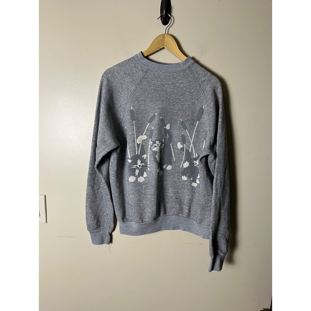 Vintage Discus Athletic Gray Cat Graphic Sweatshirt Mens XL Raglan